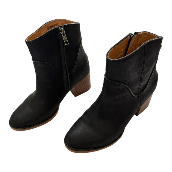 UGG Black Leather Ankle Booties Block Heel Side Zip Size 6.5 - Picture 3 of 10